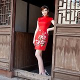 新款2015夏季旗袍旗舰店陶玉梅逸红颜专柜正品 红色
