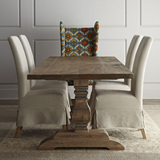 实木餐桌椅组合 全实木长方形饭桌复古田园风格做旧餐桌 简约家具