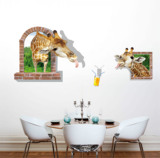 创意欧式仿3D立体墙贴画家装墙面贴画壁饰贴逼真搞笑长颈鹿窗户
