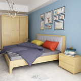 实木床北欧日式1.5米软靠现代简约原木卧室家具胡桃色双人床1.8米