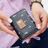 2015新款女士横款零钱包短款三折钱夹彩色印花图案按扣手拿钱包女