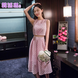 韩语琳空间2016夏季新款女装韩版名媛修身网纱刺绣两件套连衣裙