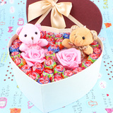 DIY创意糖果礼盒装 真知棒棒棒糖心形礼盒送小熊 送男女朋友礼物