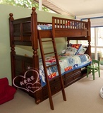 美式乡村实木儿童高低床上下铺双层床母子床子母床1.2 1.35 1.5米