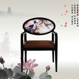 新中式孔雀印花餐椅现代实木软包休闲椅酒店会所样板间桌椅家具