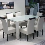 餐桌椅6人组合现代简约白色烤漆钢化玻璃桌子小户型客厅创意饭桌