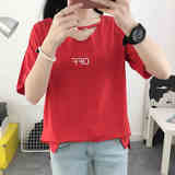 夏季学生女款短袖t恤衫韩版宽松红色印花女子体恤夏天女装上衣服