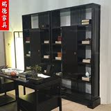 新中式实木书架黑色博古架储物架简约仿古落地置物架创意书柜组合