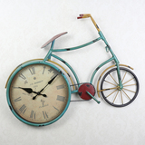 创意地中海客厅挂钟复古铁艺个性自行车钟表美式艺术壁挂时钟包邮