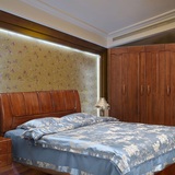 日发光明家具 现代中式 全实木 柞木 床 床头柜 实木衣柜双人床