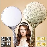韩国进口欧式风格公主镜随身便携美容化妆镜精致雕花圆形手柄镜子
