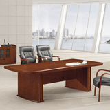 贴实木皮办公会议桌3.2米胡桃色员工开会讨论洽谈桌油漆面条形台