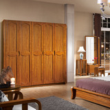 现代中式实木衣柜 橡木衣橱五门四门三门整体大衣柜木质储物柜子