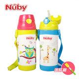 Nuby努比儿童保温杯带吸管杯不锈钢按键式防漏保温水杯背带360ml