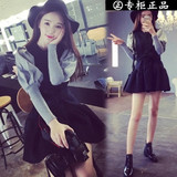 2015秋冬韩版修身长袖女装灯笼袖甜美公主毛呢连衣裙