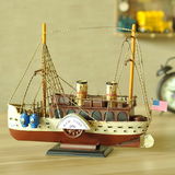 美式复古铁艺帆船模型创意家居客厅电视柜摆设美式乡村装饰品摆件