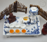 青花瓷半自动茶具带茶盘 陶瓷功夫茶具单买盖碗盖子公道杯底座