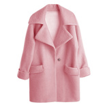 2015秋冬季新款中长款粉色呢子大衣欧美时尚双面顺毛宽松大码女装