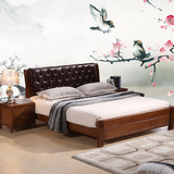 水曲柳全实木床1.8米双人床现代中式真皮床高箱储物床