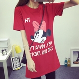 韩版夏季学生简约新款中长款米老鼠大码短袖t恤女潮女衫体恤上衣
