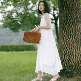 珊度夏季白色蕾丝背心连衣裙高腰修身显瘦中长款大摆A字仙女长裙