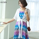 OCSIN 2016夏装新款 韩版复古系带蝴蝶结短袖真丝短款衬衫女上衣