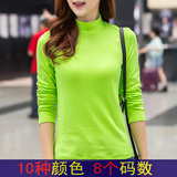 2015韩版纯棉体恤高领打底衫修身t恤女长袖秋季冬装纯色衣服外穿