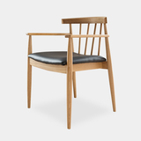 北欧实木单人扶手椅白橡木简约咖啡椅休闲靠背椅餐椅皮艺办公椅
