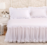 2015韩版公主牛奶丝棉蕾丝床裙床罩床盖席梦思床笠套蚊帐伴侣白色