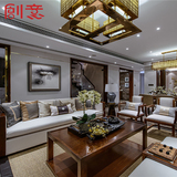 新中式古典禅意简约现代高端客厅卧室布艺印花家具全实木沙发定制