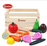 出口仿真蛋糕蔬菜磁性切切看木盒装布袋 水果切切乐木质木制玩具