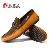 亚洲人 男士日常休闲头层牛皮豆豆鞋男磨砂系带韩版真皮套脚单鞋