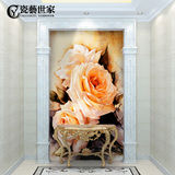 欧式油画玄关背景墙瓷砖现代客厅走廊过道微晶石3d雕刻壁画白玫瑰