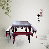 中式榆木仿古家具 铜钱八仙桌 实木复古桌四方桌棋牌桌餐桌麻将桌
