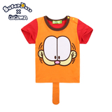 齐齐蛙童装2015夏男女童卡通加菲猫立体尾橙色拼接纯棉小童短袖T