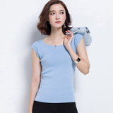 2016夏季韩版新品无袖露肩一字领薄款针织衫女套头修身短袖上衣