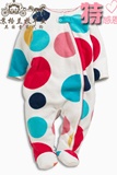 英国NEXT童装代购 女童彩色波点珊瑚绒连体衣连身衣长爬现货