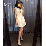 MC欧美女装高端定制 16春季新款蝴蝶结白色无袖宽松版A字连衣裙