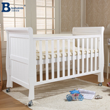 爱斯博儿婴儿床实木白色8022儿童床宝宝床游戏床童床带脚轮带护栏
