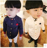 2015秋冬季新款儿童装韩版长袖上衣蓝色白色时尚衬衫男童衬衣服潮