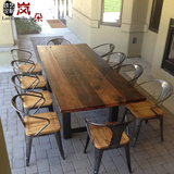 简约饭桌长桌实木餐桌椅组合铁艺老板咖啡厅桌椅酒吧办公桌会议桌