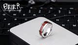 促销BEIER钛钢红木皮纹路男士戒指日韩个性单身潮人食指指环时尚