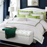美式简约五星酒店风绣花四件套纯棉白色绿色清新被套全棉床单床品
