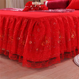 韩版公主大红色婚庆蕾丝床裙席梦思床垫防尘床罩床裙单件床套特价