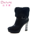 Daphne/达芙妮 女鞋 冬季短靴 高跟粗跟翻毛时尚女靴文衣社
