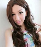 韩国时尚女长卷发自然逼真中分刘海发型大波浪整顶假发套网红同款