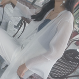 夏季新款韩版宽松白色长袖雪纺衫上衣 百搭显瘦中长款防晒衫女潮