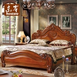 全实木美式床1.8米 大小户型欧式床成人 卧室橡木双人床复古家具