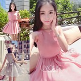 2016夏季韩版新款女装甜美无袖雪纺公主背心短裙小清新连衣裙收腰