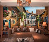 3D墙纸壁画客厅沙发电视背景墙壁纸卧室欧式小镇立体油画背景墙